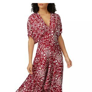 The Kooples Puff Sleeve Silk-Blend Midi Dress Size 1